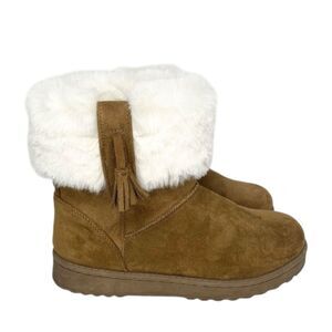 Cliffs by White Mountain Womens Size 6 Brown Faux Suede Ankle Boots Furry Lined